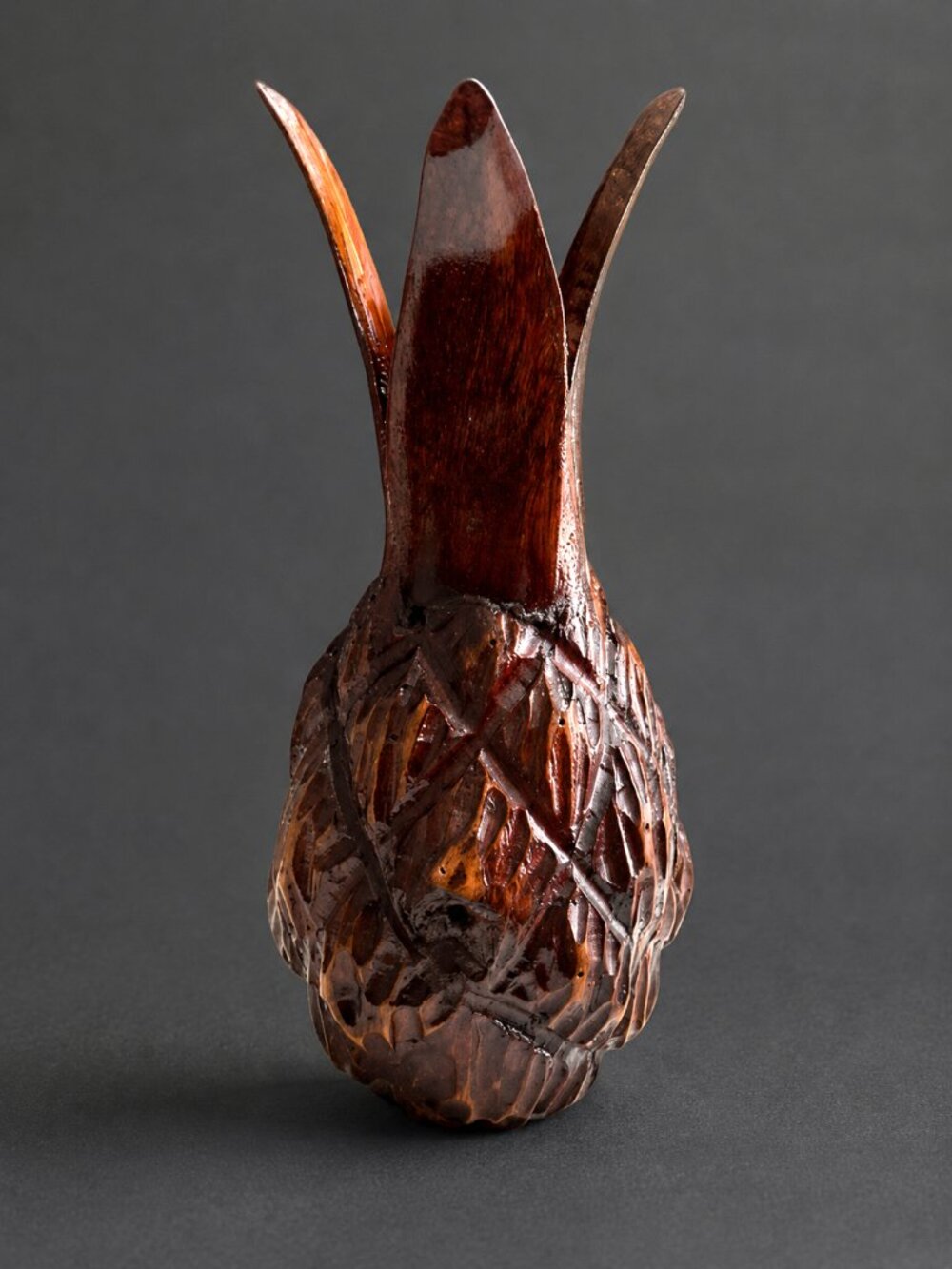 Vintage Hand-Carved Wood Pineapple Appetizer Candle Holder 11.5"